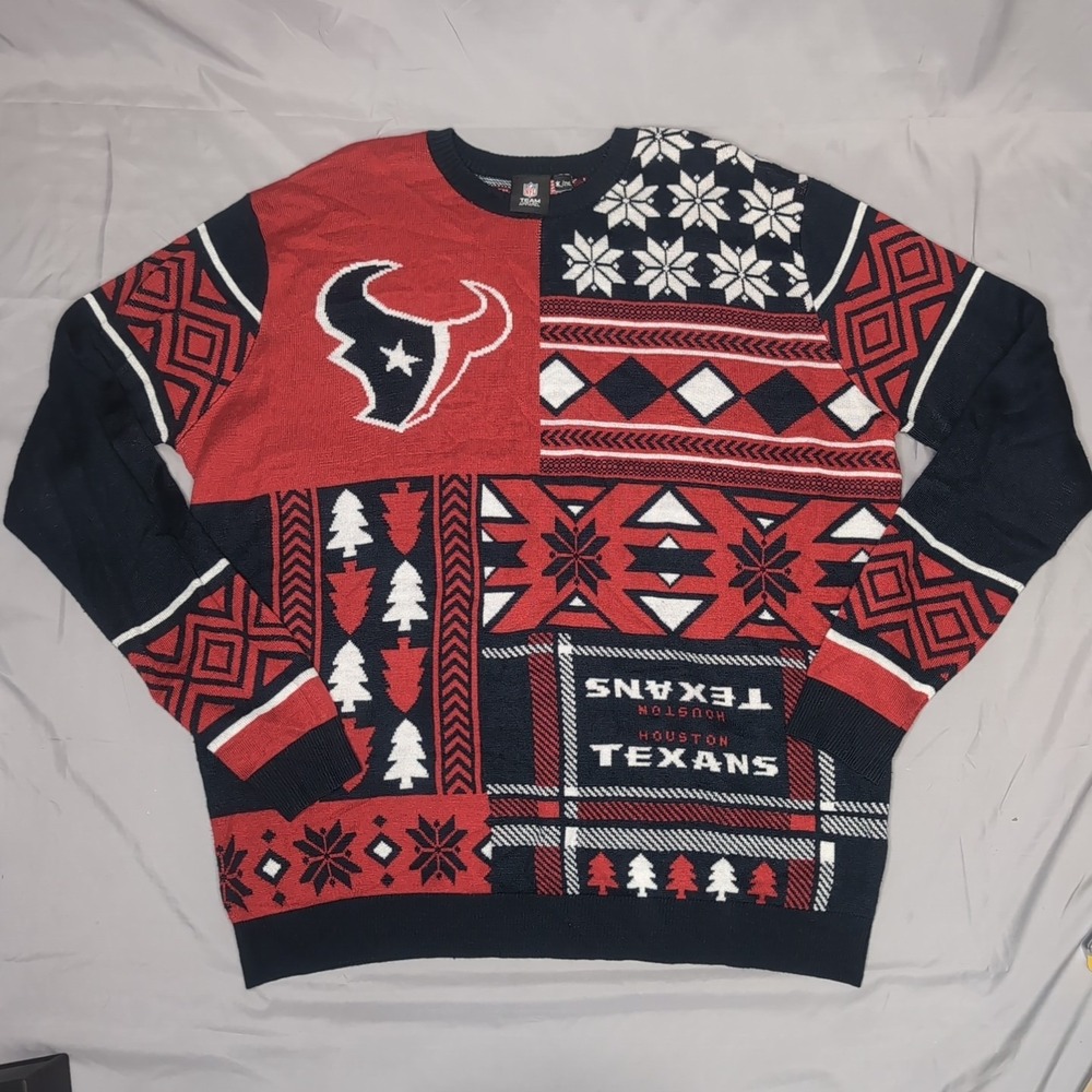 HOUSTON TEXANS NFL Team Apparel Mens Christmas Sweater XXL Red And Blue